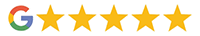 Google logo with five gold stars.