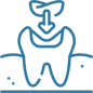 Tooth icon with dental filling symbol representing restorative dental treatment.