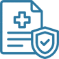 Insurance icon featuring a medical document with shield and checkmark symbol.