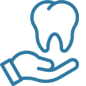 Hand holding a tooth icon representing dental inlay and onlay treatments.