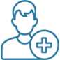 New patient icon showing a person with a medical plus symbol.