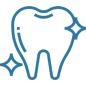 Blue outline of a tooth with sparkles, representing dental care and teeth cleaning.