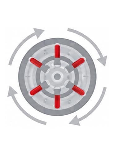 Horizontal centrifuge with red separators rotating to process dental platelets.