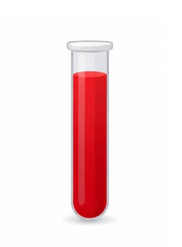Red blood sample in test tube for lab work.